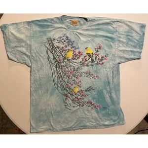 VTG The Mountain Goldfinch Bird 2000s Nature Tie Dye T-Shirt XXL Blue Graphic